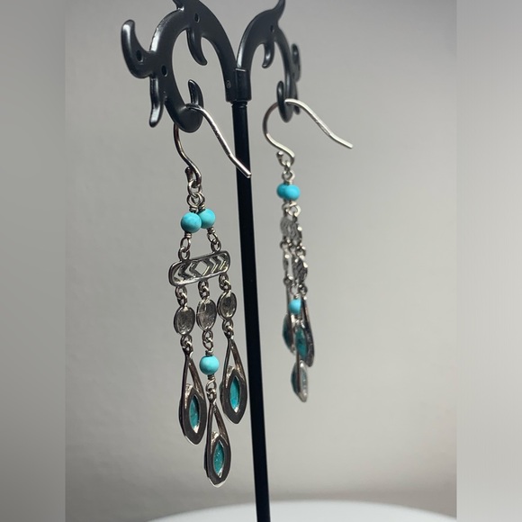Silpada Vintage Sterling, Turquoise & Magnesite CHIC Chandelier Earrings - Picture 4 of 15
